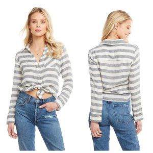 Chaser Striped Cotton Button Down Collared Shirt Grey White S NWT